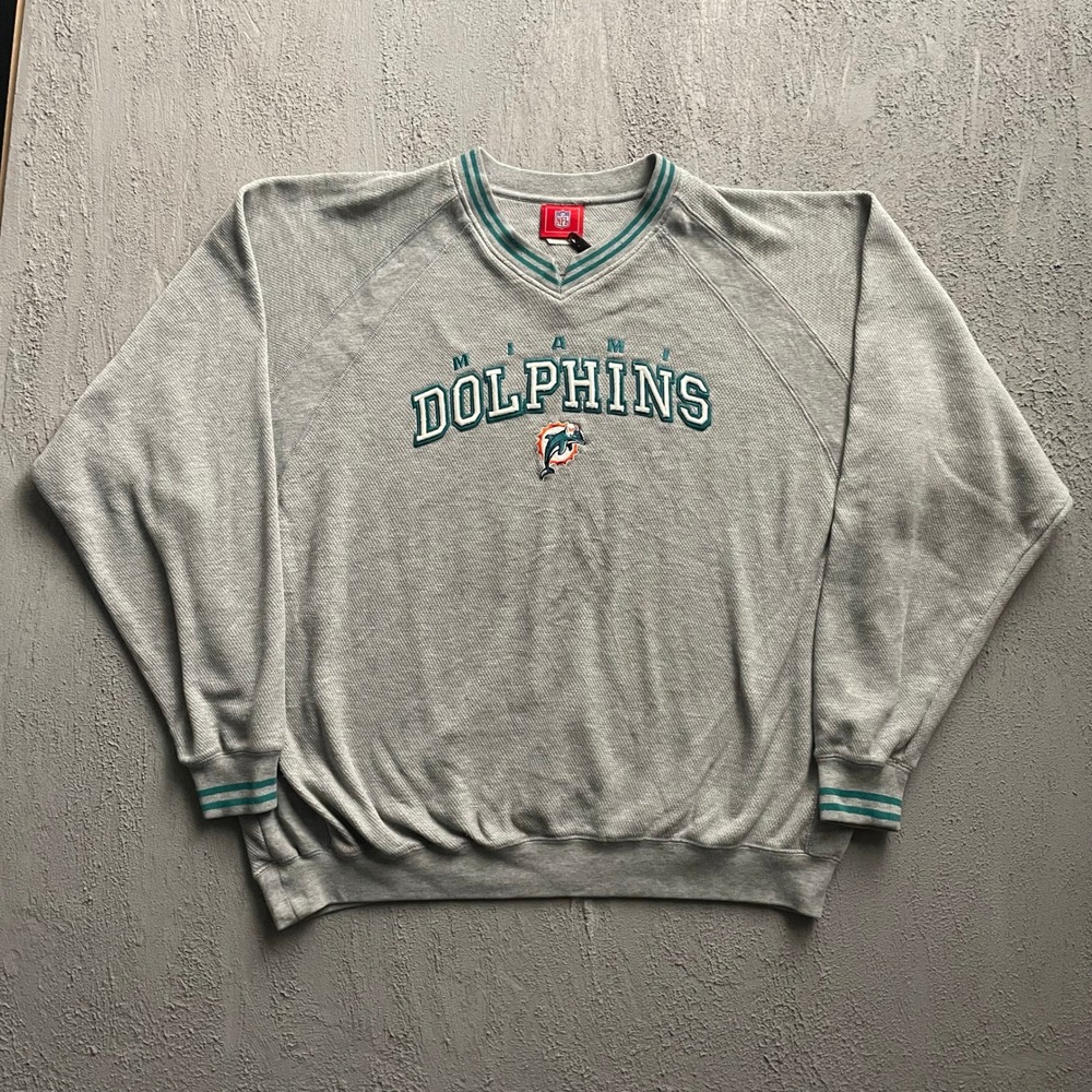Vintage Miami Dolphins Embroidered Sweatshirt Men 2XL Grey 90s NFL